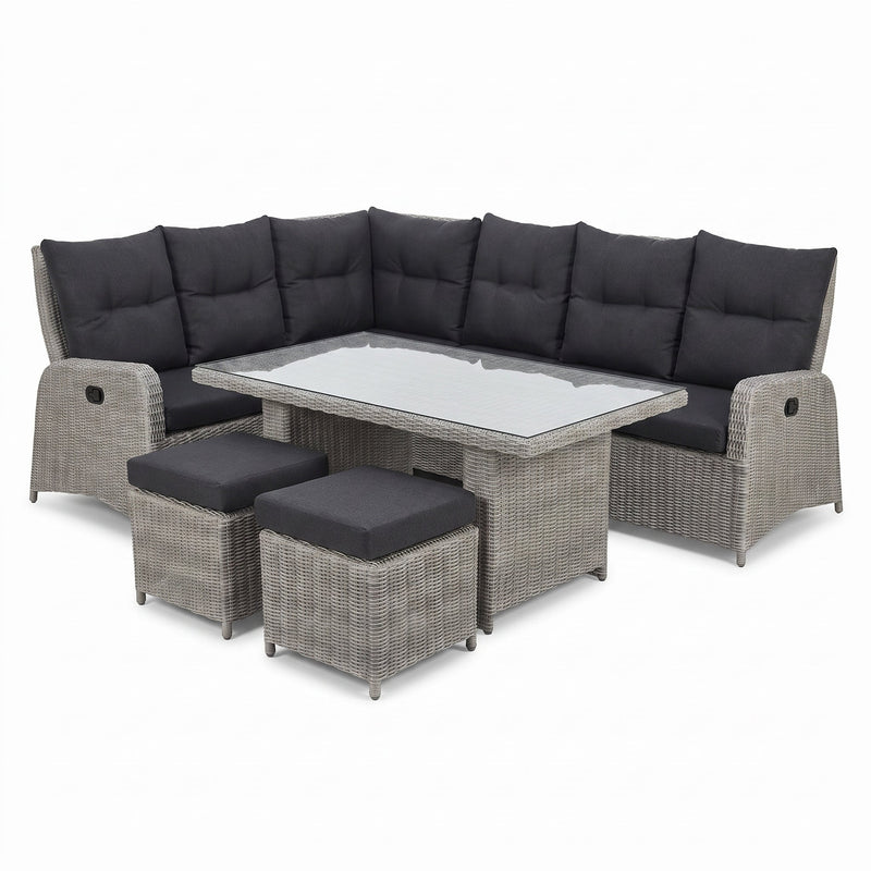 Florida Verstelbare Dining Loungeset Hoekbank - Light Kobo Grey / Hoge tafel in een sfeervolle tuin - Outnest tuinmeubelen