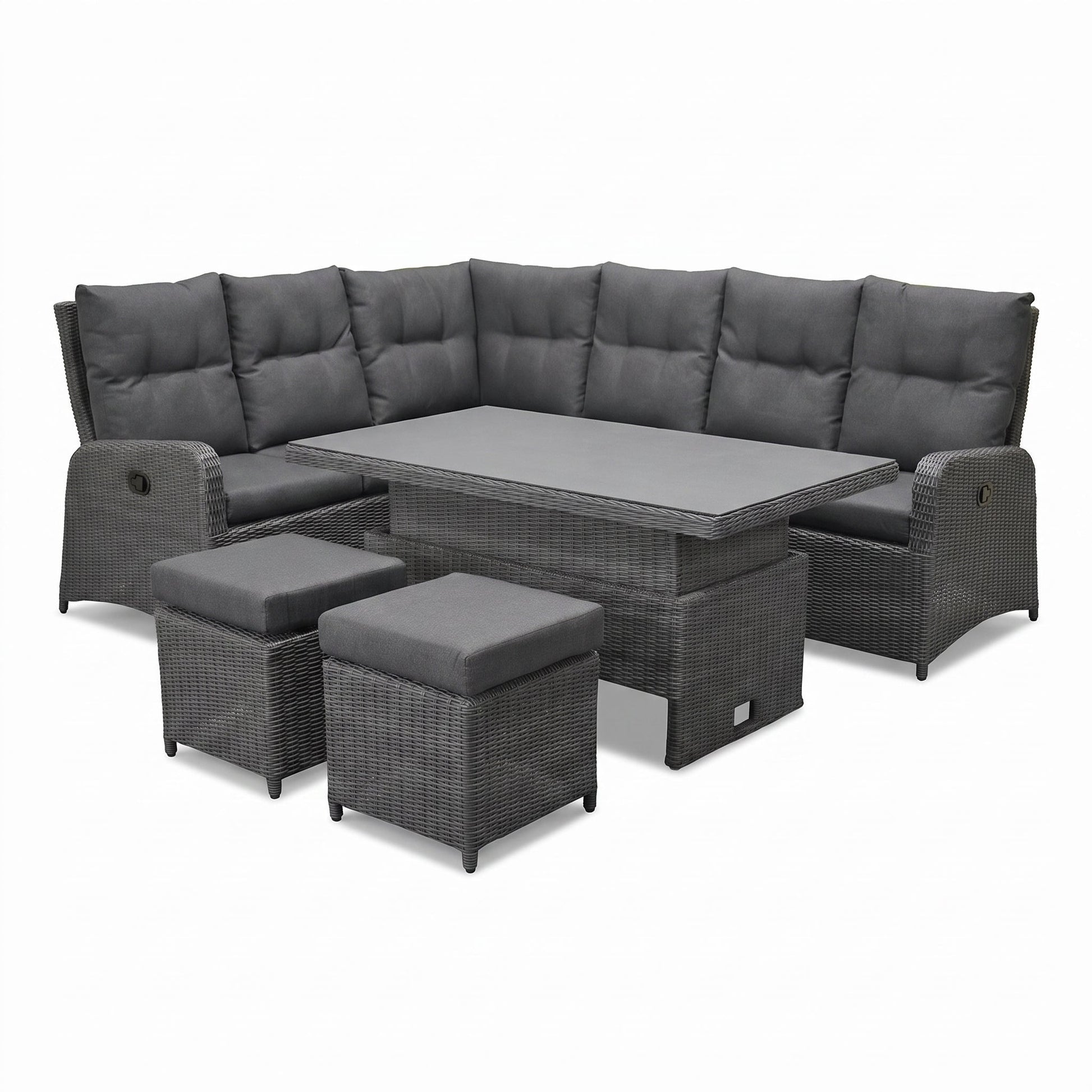 Florida Verstelbare Dining Loungeset Hoekbank - Rock Grey / Hoog/laag tafel in een sfeervolle tuin - Outnest tuinmeubelen