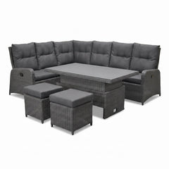 Florida Verstelbare Dining Loungeset Hoekbank - Rock Grey / Hoog/laag tafel in een sfeervolle tuin - Outnest tuinmeubelen