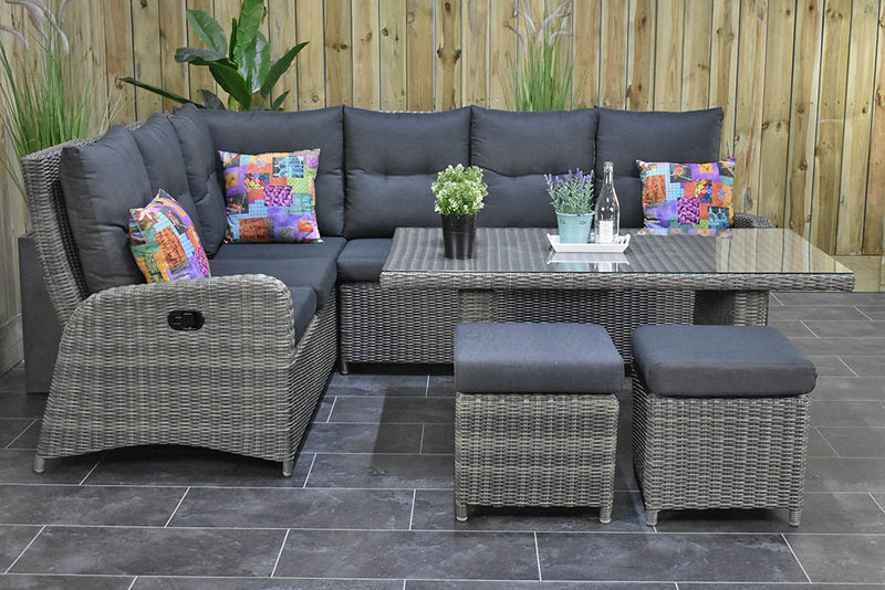 Outnest Florida Verstelbare Dining Loungeset Hoekbank Kobo Grey zijaanzicht met hoge tafel en krukjes