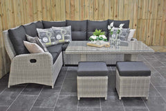 Outnest Florida Verstelbare Dining Loungeset Hoekbank Light Kobo Grey zijaanzicht met hoge tafel en krukjes