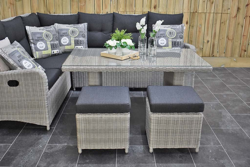 Florida Verstelbare Dining Loungeset Hoekbank Light Kobo Grey wicker structuur detail