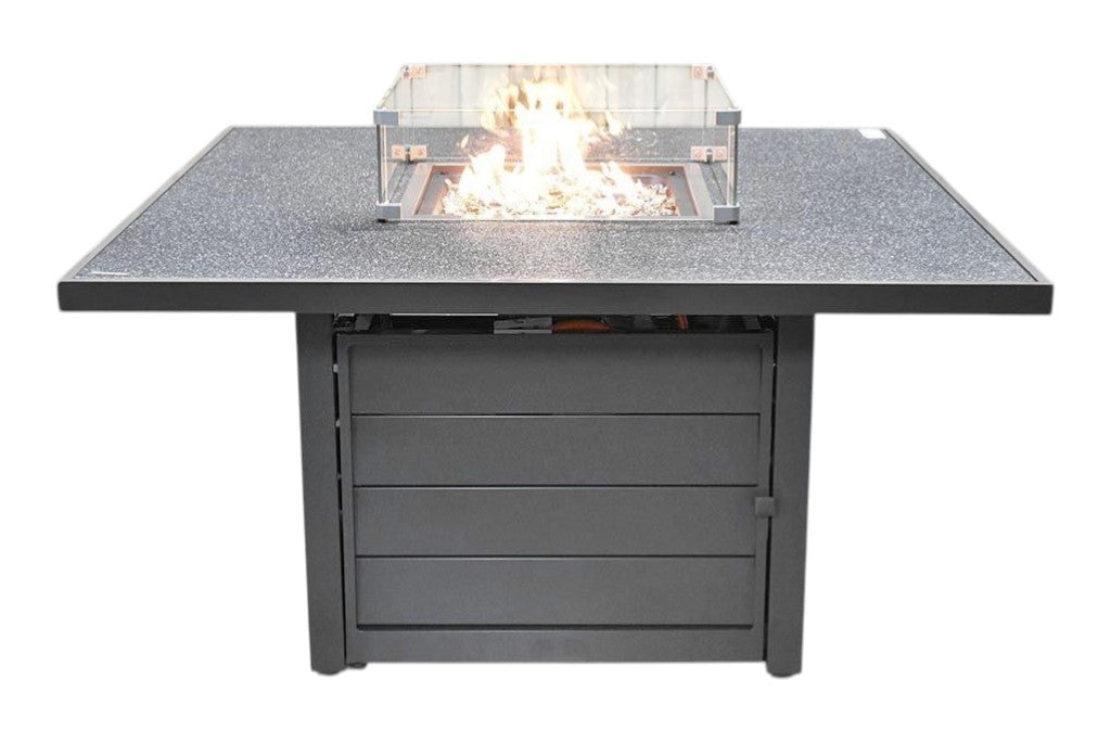 Madrid Verstelbare Dining Loungeset 4 Personen - Spraystone / Light Kobo Grey / Vuurtafel 120 cm