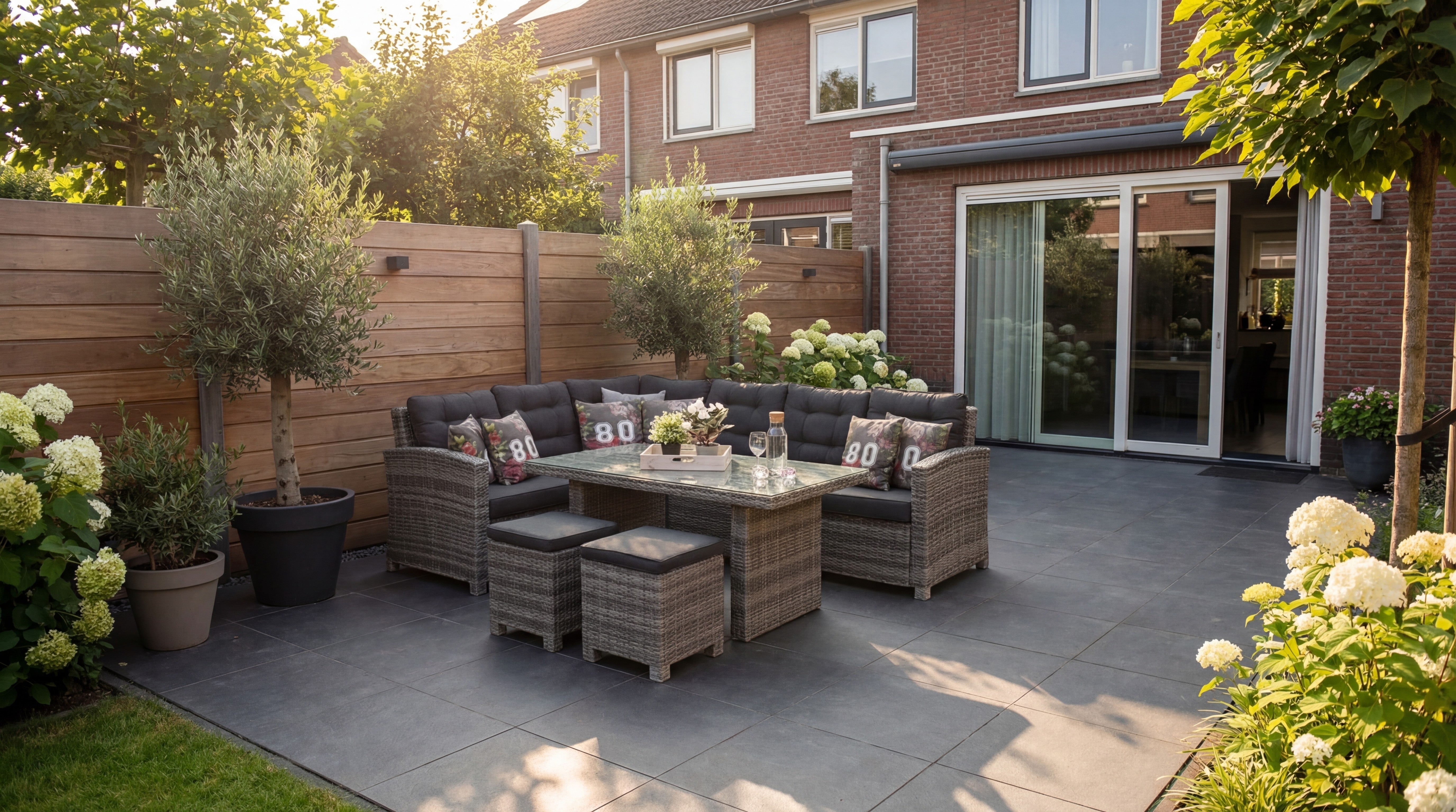 Las Palmas Dining Loungeset - Light Grey / Hoge tafel, glas / Links