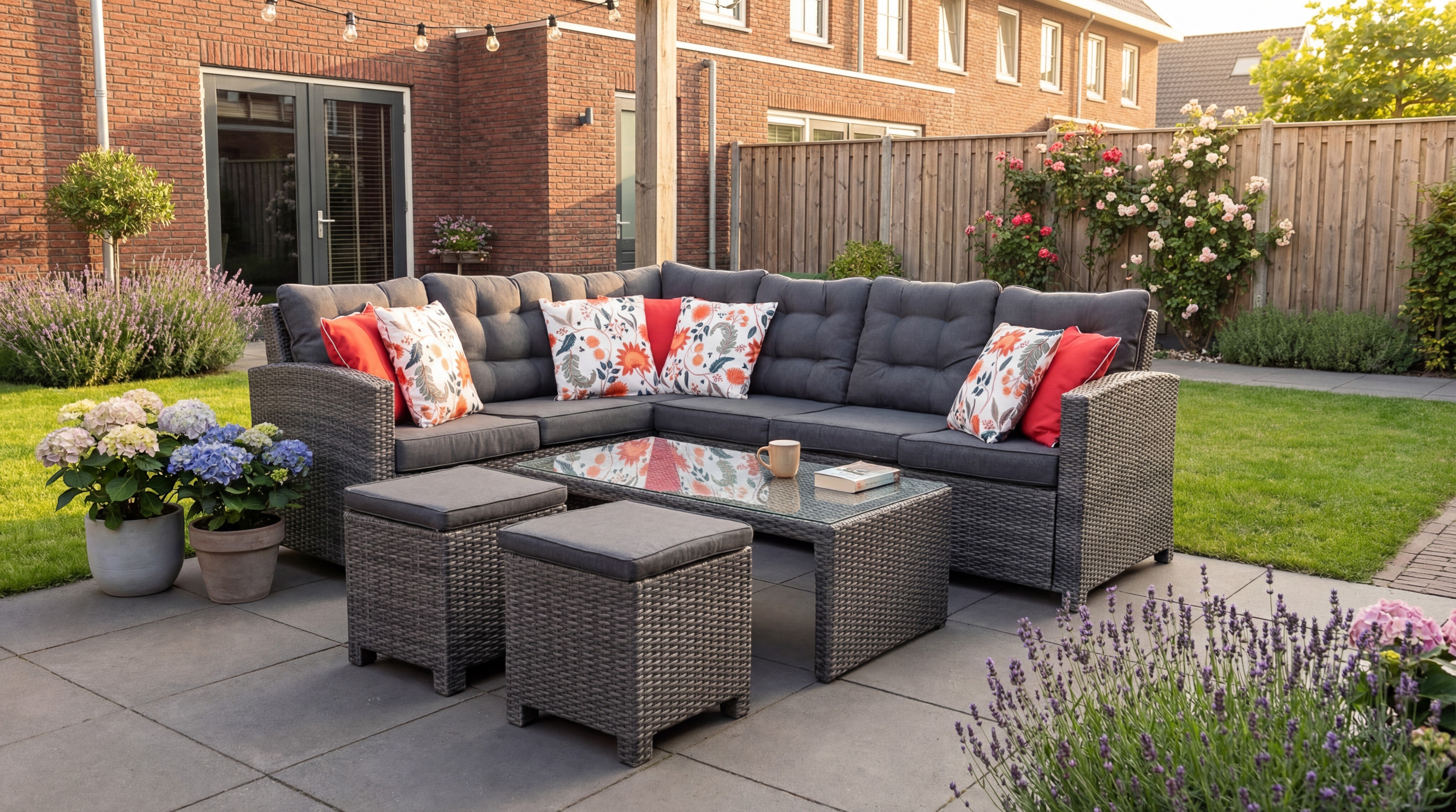 Las Palmas Hoek Loungeset - Dark Grey / Lage tafel, glas / Links