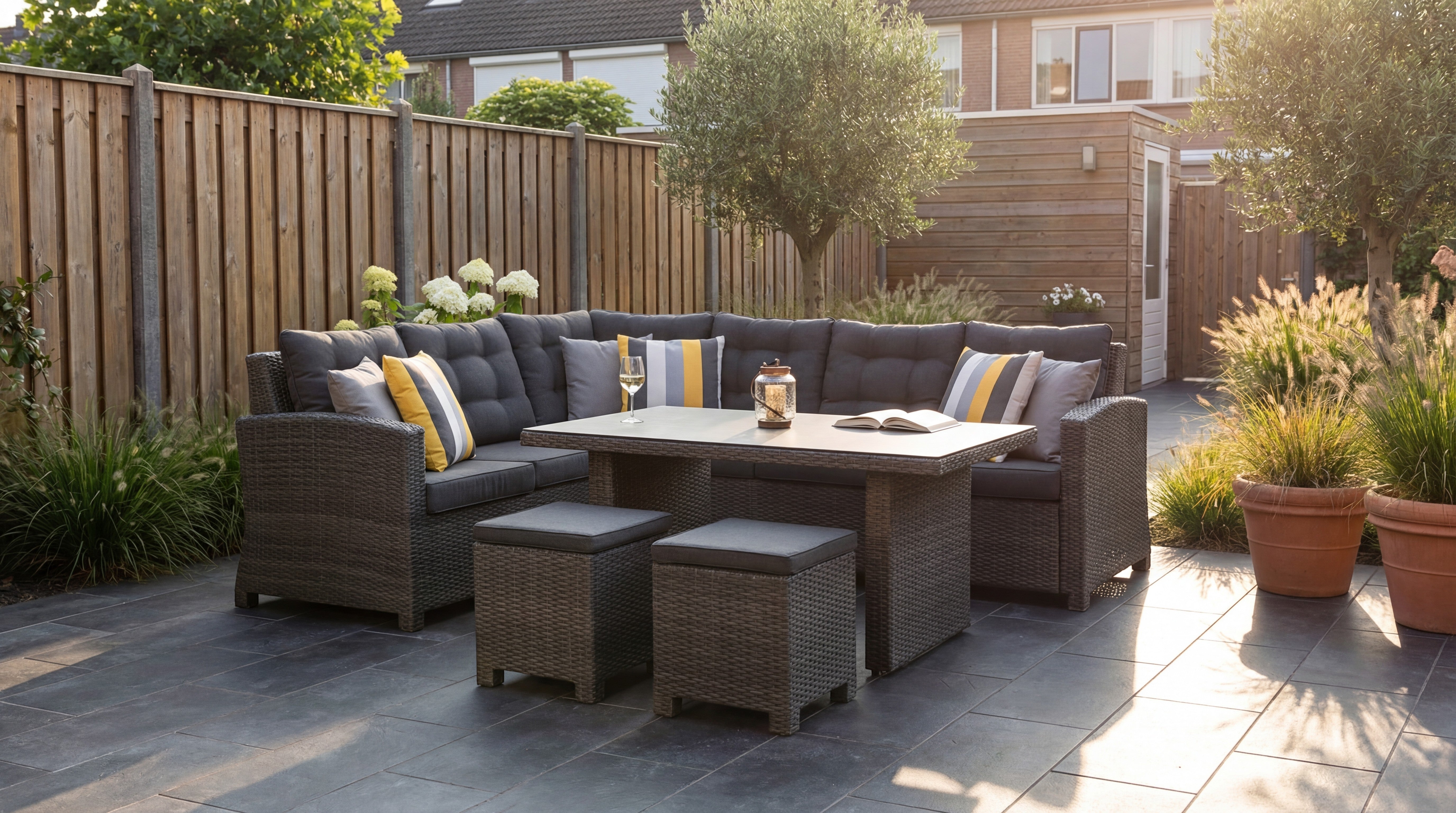 Las Palmas Dining Loungeset - Dark Grey / Hoge tafel, spraystone / Rechts