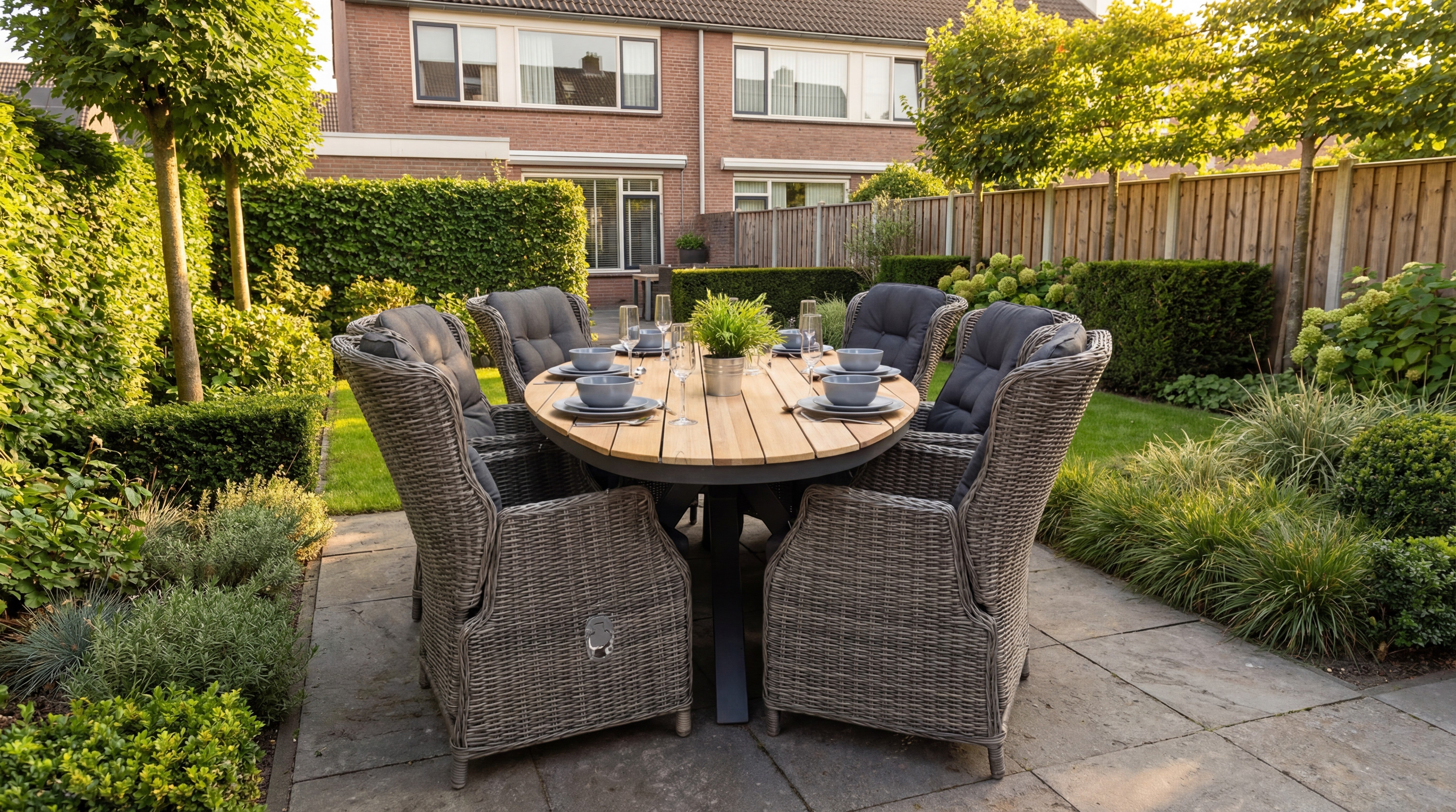 Akron-Darwin verstelbare Tuinset 6 Personen - Teak / Kobo Grey