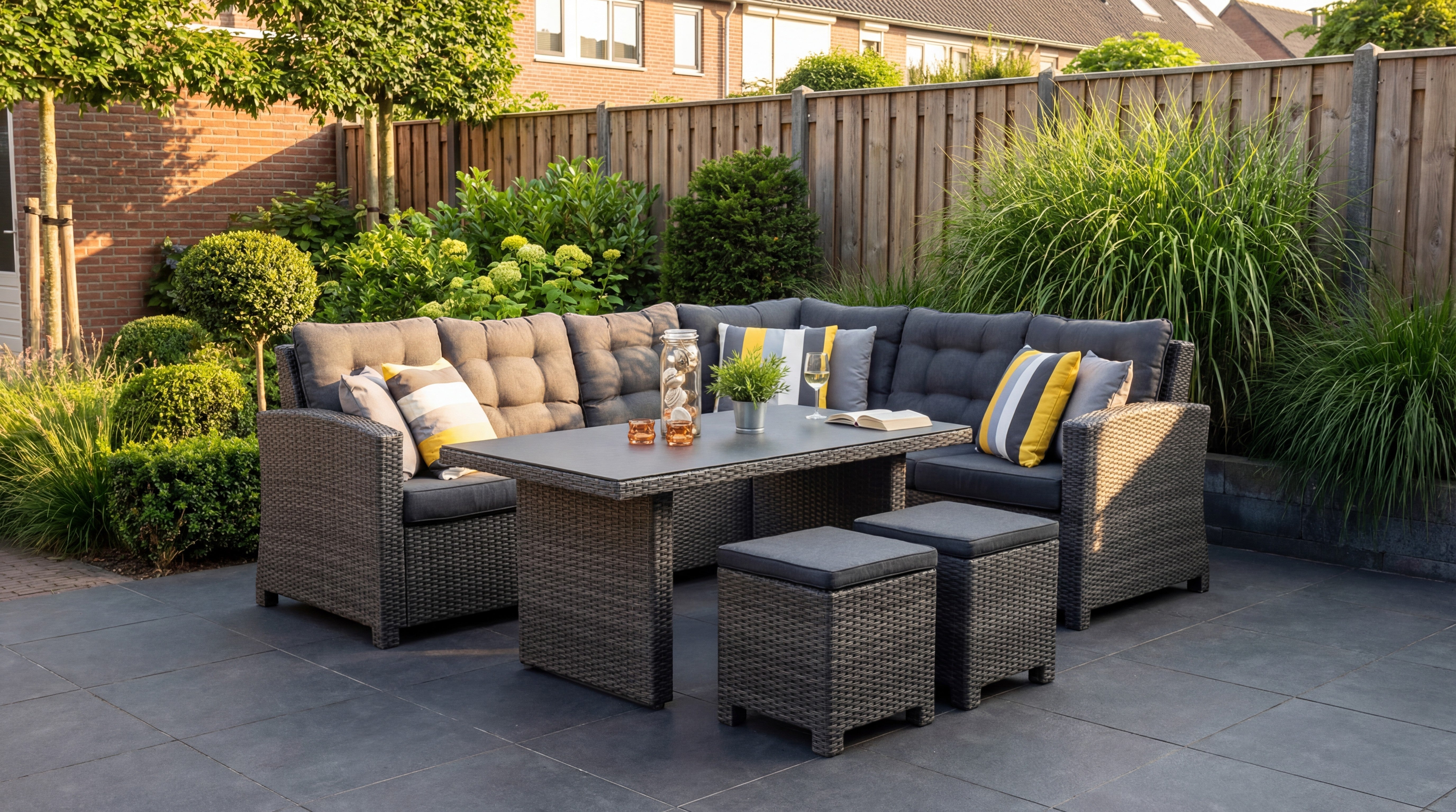 Las Palmas Dining Loungeset - Dark Grey / Hoge tafel, spraystone / Links