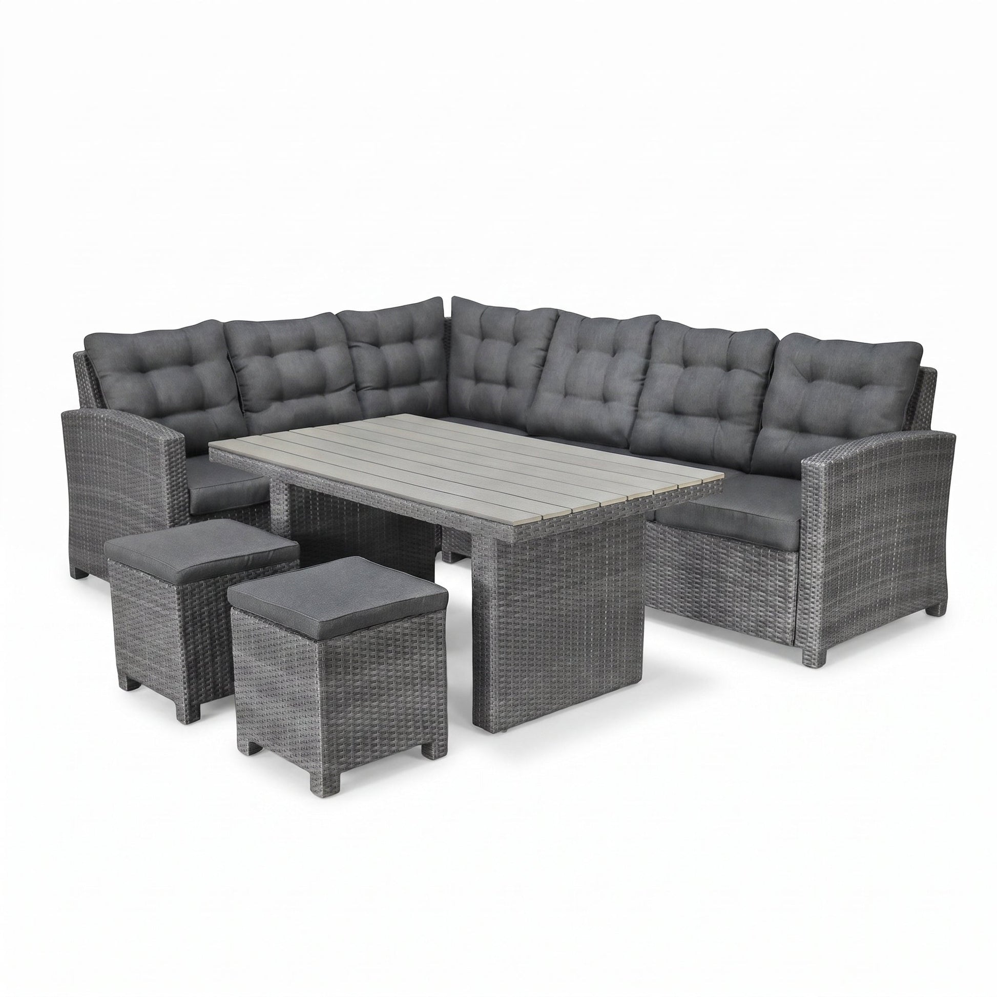 Las Palmas Dining Loungeset - Dark Grey / Hoge tafel, polywood / Links in een sfeervolle tuin - Outnest tuinmeubelen