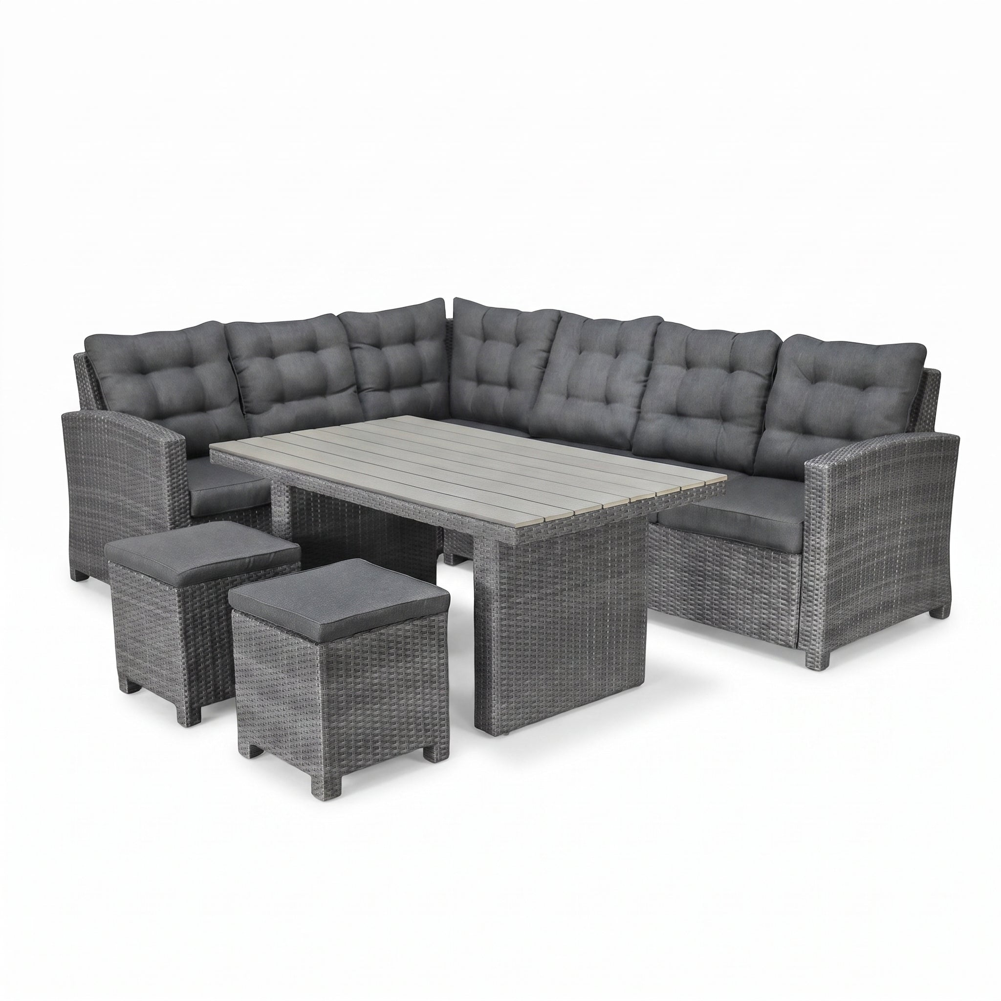 Las Palmas Dining Loungeset - Dark Grey / Hoge tafel, polywood / Links in een sfeervolle tuin - Outnest tuinmeubelen