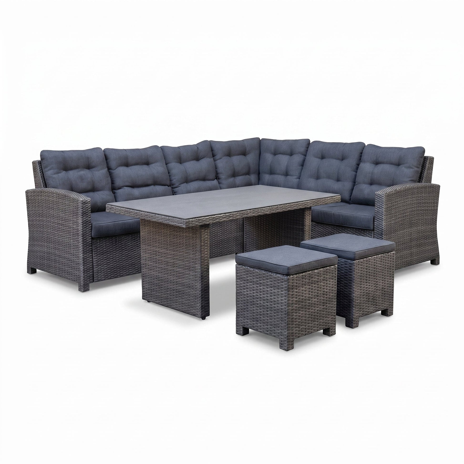 Las Palmas Dining Loungeset - Dark Grey / Hoge tafel, spraystone / Rechts in een sfeervolle tuin - Outnest tuinmeubelen