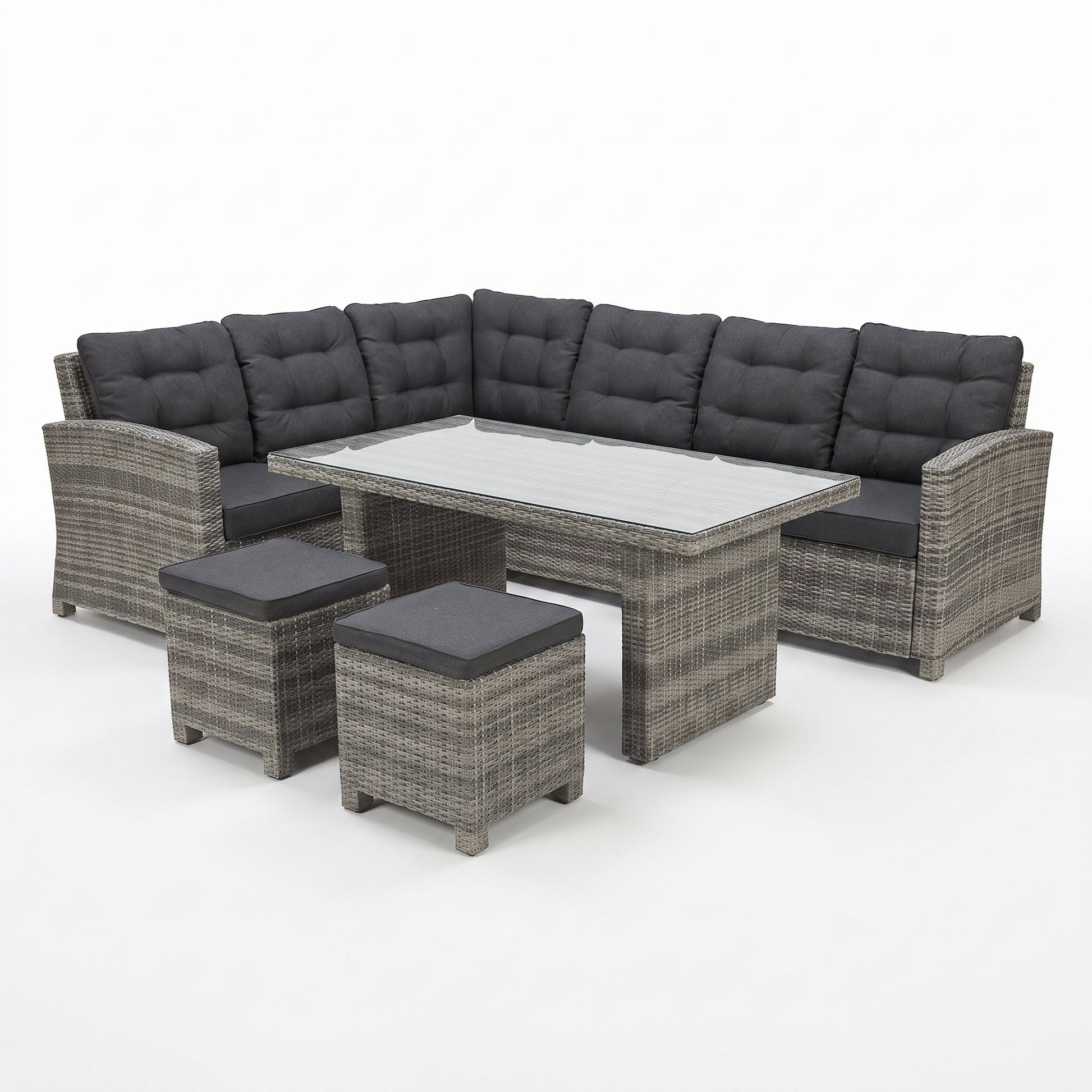 Las Palmas Dining Loungeset - Light Grey / Hoge tafel, glas / Links in een sfeervolle tuin - Outnest tuinmeubelen