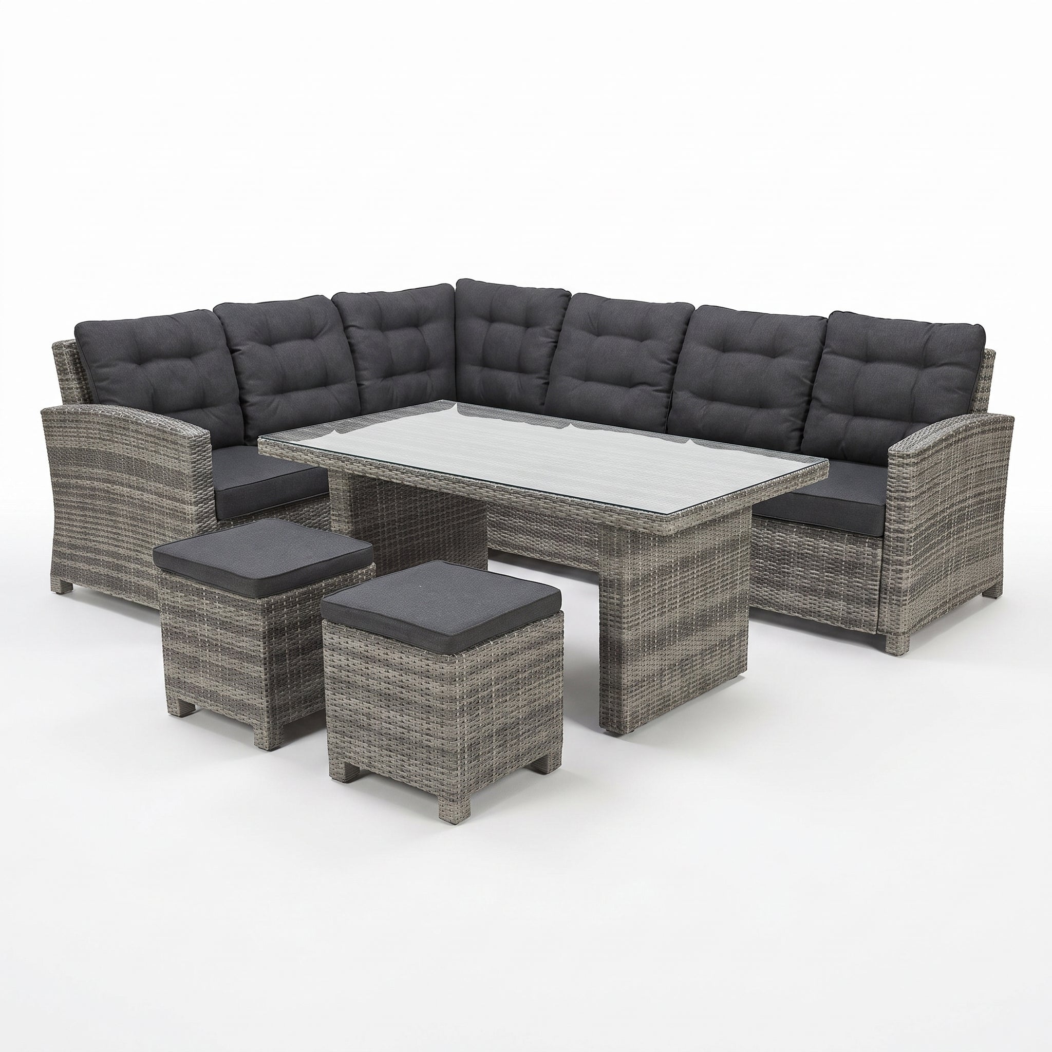 Las Palmas Dining Loungeset - Light Grey / Hoge tafel, glas / Links in een sfeervolle tuin - Outnest tuinmeubelen