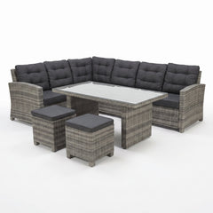 Las Palmas Dining Loungeset - Light Grey / Hoge tafel, glas / Links in een sfeervolle tuin - Outnest tuinmeubelen