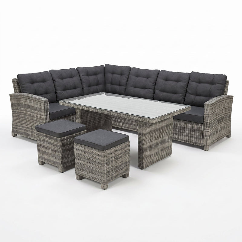 Las Palmas Dining Loungeset - Light Grey / Hoge tafel, glas / Links in een sfeervolle tuin - Outnest tuinmeubelen
