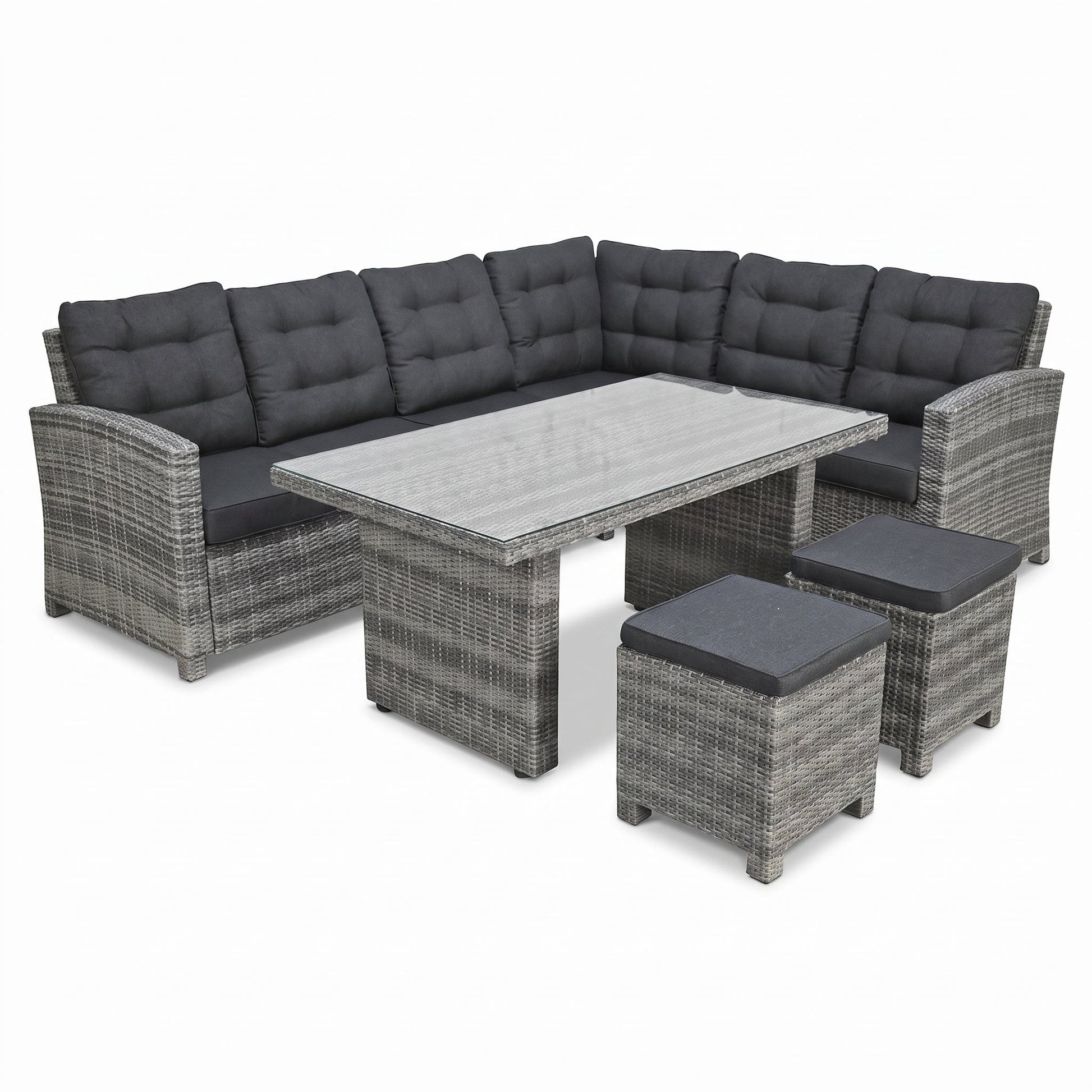 Las Palmas Dining Loungeset - Light Grey / Hoge tafel, glas / Rechts in een sfeervolle tuin - Outnest tuinmeubelen