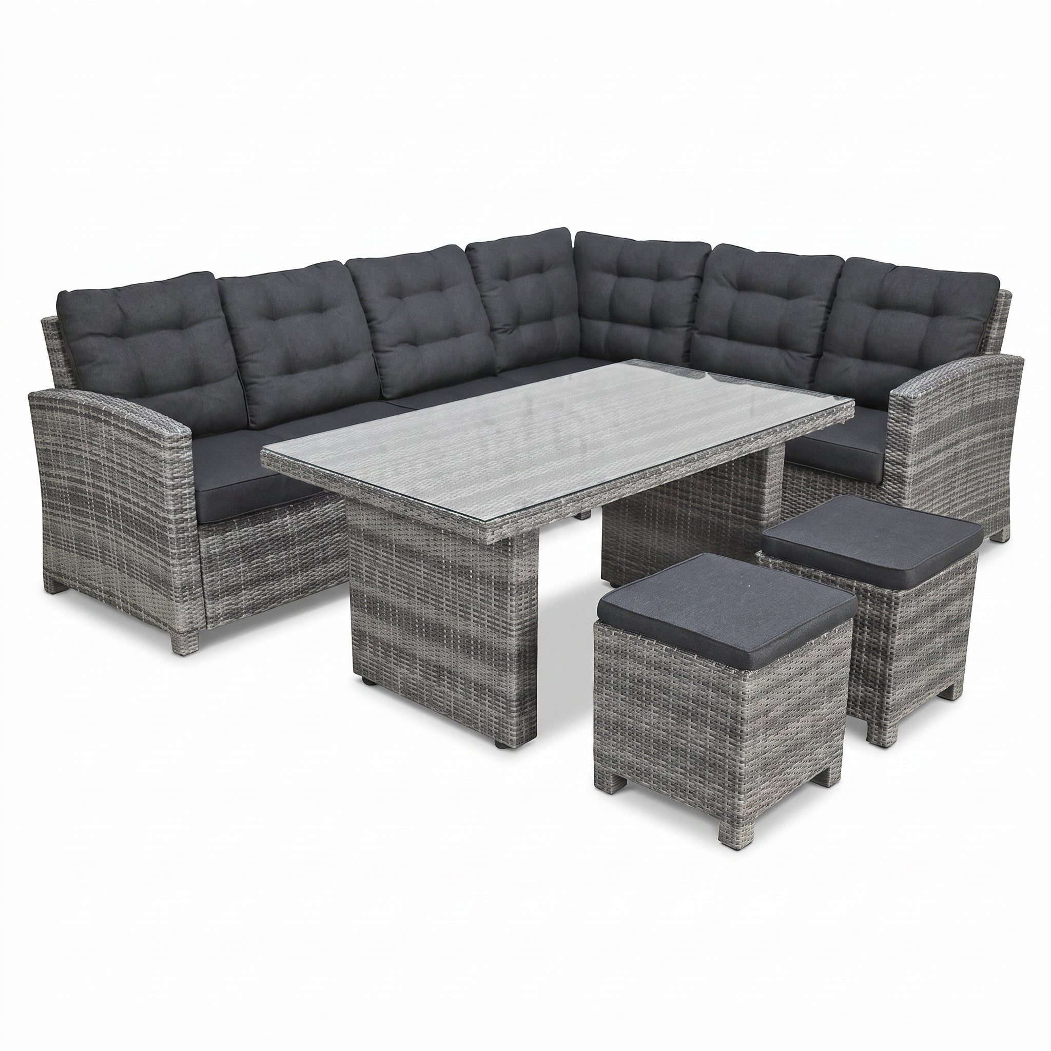 Las Palmas Dining Loungeset - Light Grey / Hoge tafel, glas / Rechts in een sfeervolle tuin - Outnest tuinmeubelen