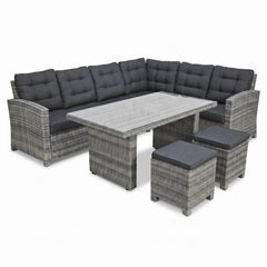 Las Palmas Dining Loungeset - Light Grey / Hoge tafel, glas / Rechts in een sfeervolle tuin - Outnest tuinmeubelen