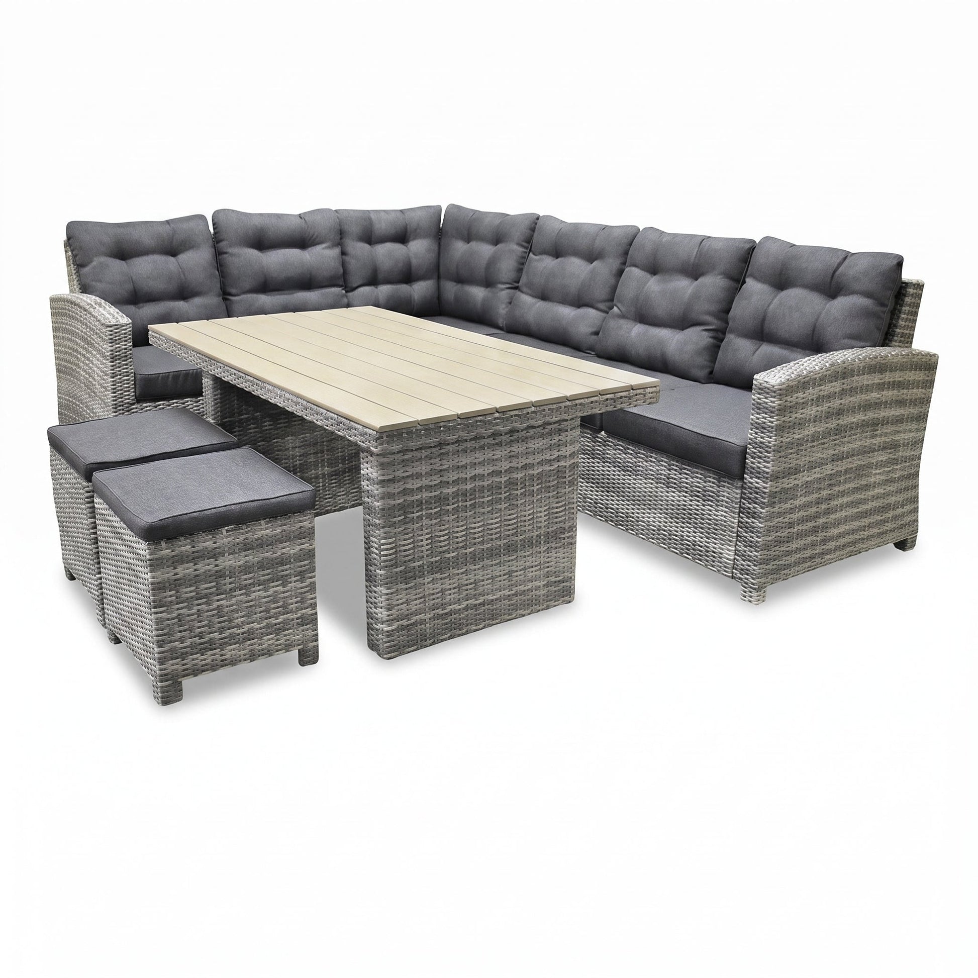 Las Palmas Dining Loungeset - Light Grey / Hoge tafel, polywood / Links in een sfeervolle tuin - Outnest tuinmeubelen