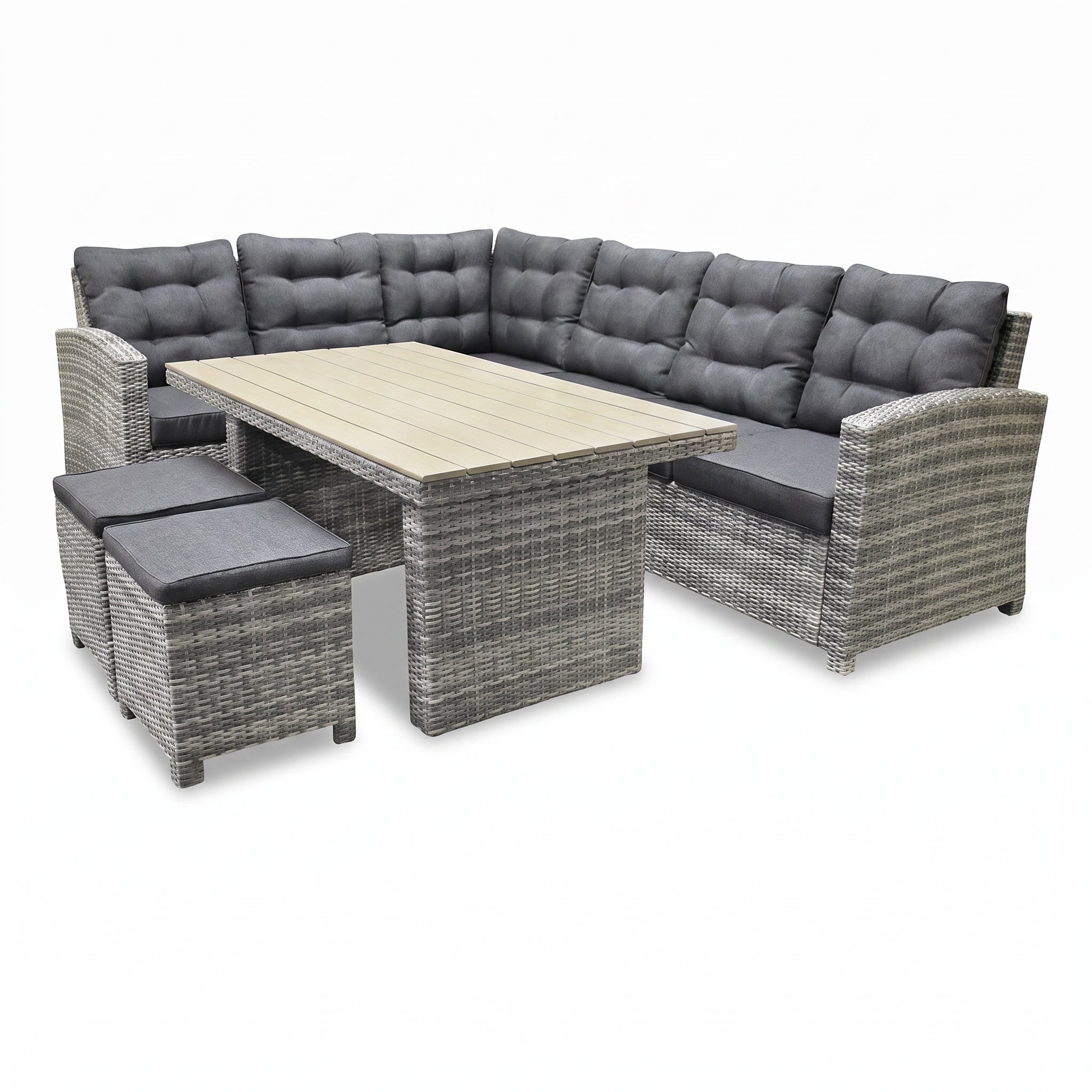 Las Palmas Dining Loungeset - Light Grey / Hoge tafel, polywood / Links in een sfeervolle tuin - Outnest tuinmeubelen