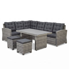 Las Palmas Dining Loungeset - Light Grey / Hoge tafel, spraystone / Links in een sfeervolle tuin - Outnest tuinmeubelen