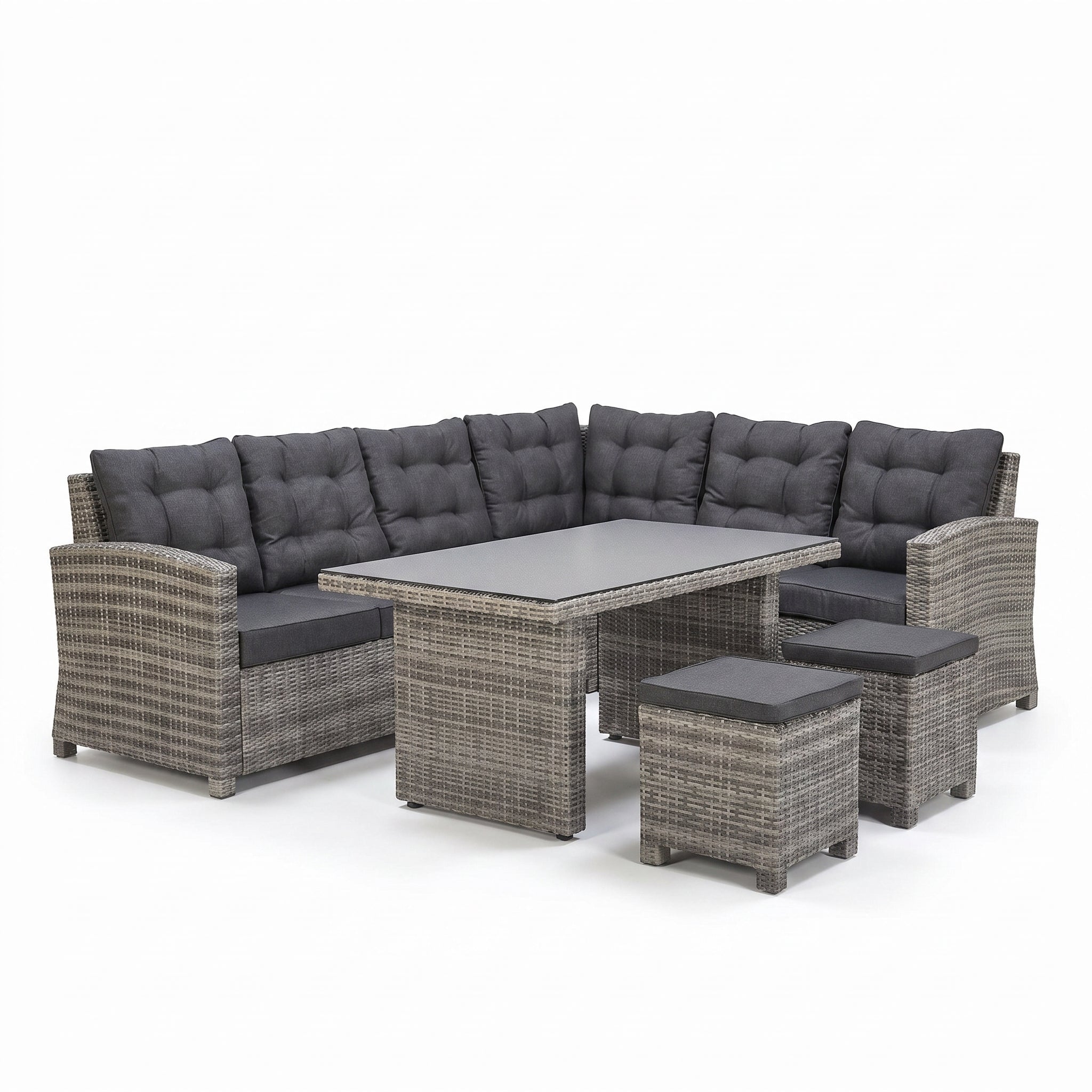 Las Palmas Dining Loungeset - Light Grey / Hoge tafel, spraystone / Rechts in een sfeervolle tuin - Outnest tuinmeubelen