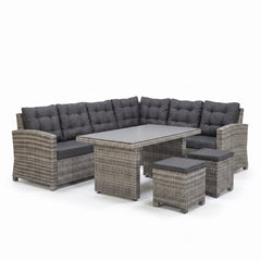 Las Palmas Dining Loungeset - Light Grey / Hoge tafel, spraystone / Rechts in een sfeervolle tuin - Outnest tuinmeubelen