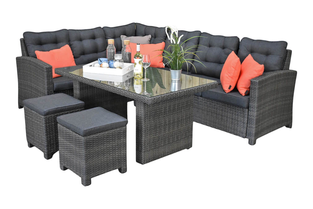 Las Palmas Dining Loungeset - Dark Grey / Hoge tafel, glas / Rechts
