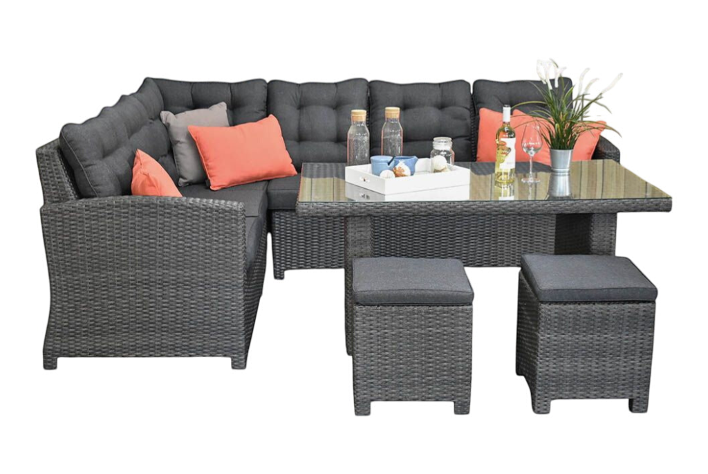 Las Palmas Dining Loungeset - Dark Grey / Hoge tafel, glas / Rechts