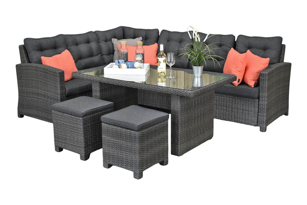 Las Palmas Dining Loungeset - Dark Grey / Hoge tafel, glas / Rechts