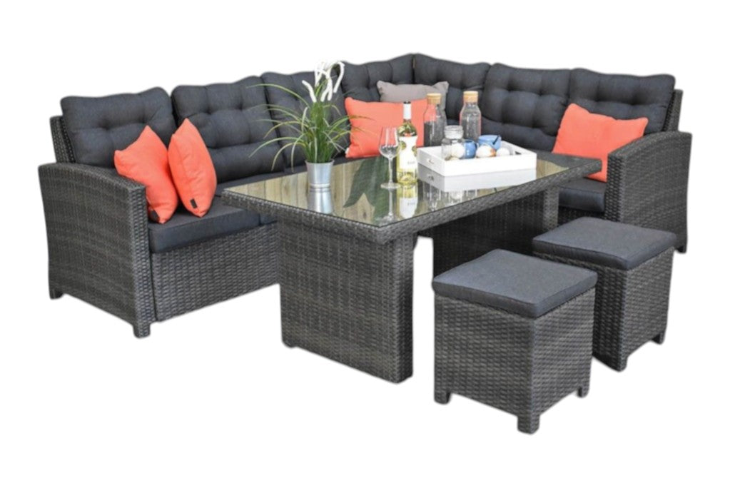 Las Palmas Dining Loungeset - Dark Grey / Hoge tafel, glas / Links