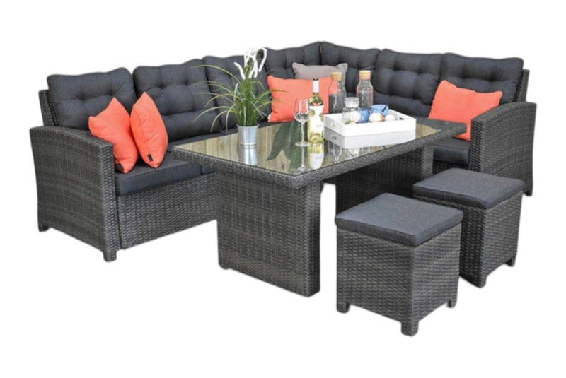 Las Palmas Dining Loungeset - Dark Grey / Hoge tafel, glas / Links
