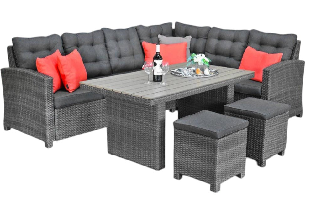 Las Palmas Dining Loungeset - Dark Grey / Hoge tafel, polywood / Links