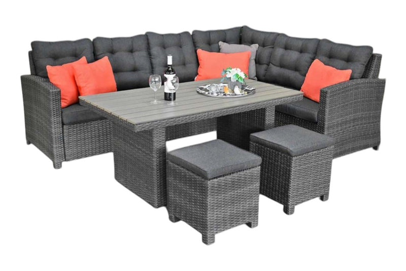 Las Palmas Dining Loungeset - Dark Grey / Hoge tafel, polywood / Links