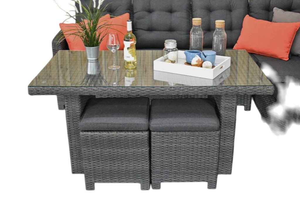 Las Palmas Dining Loungeset - Dark Grey / Hoge tafel, glas / Links