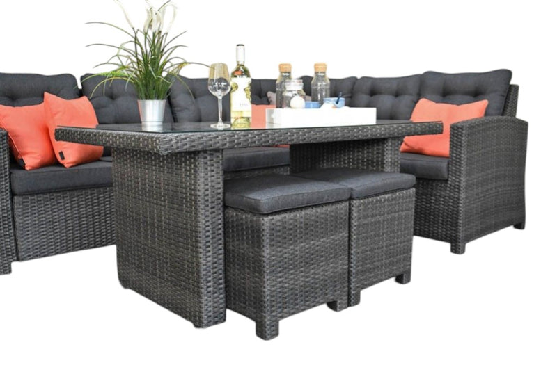 Las Palmas Dining Loungeset - Dark Grey / Hoge tafel, glas / Links