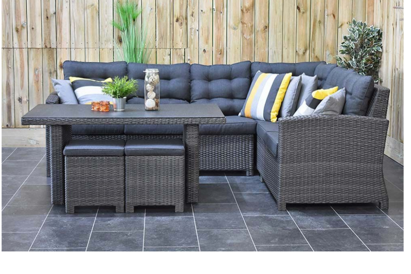 Las Palmas Dining Loungeset - Dark Grey / Hoge tafel, spraystone / Links