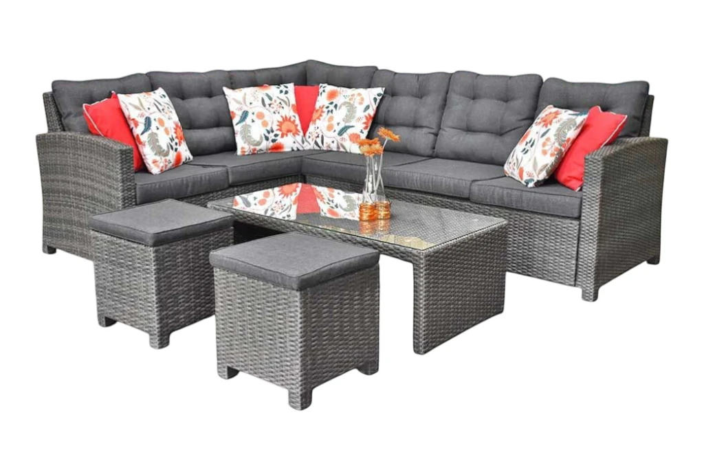 Las Palmas Hoek Loungeset - Dark Grey / Lage tafel, glas / Rechts