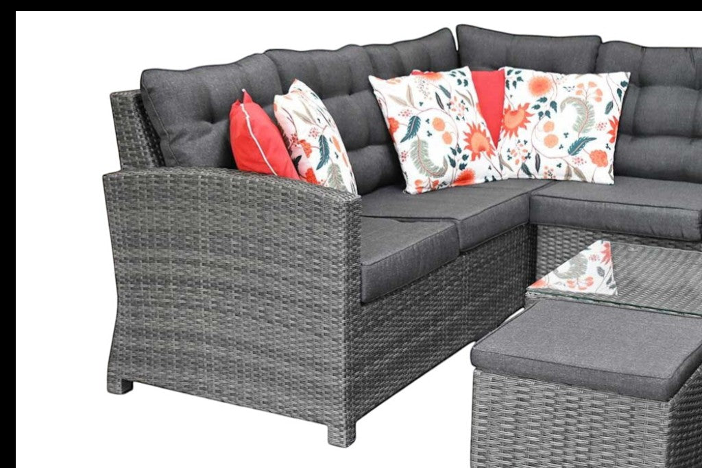 Las Palmas Hoek Loungeset - Dark Grey / Lage tafel, glas / Rechts