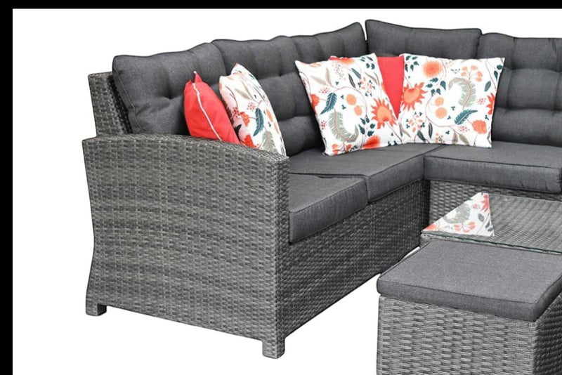 Las Palmas Hoek Loungeset - Dark Grey / Lage tafel, glas / Rechts