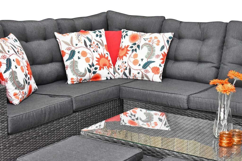 Las Palmas Hoek Loungeset - Dark Grey / Lage tafel, glas / Rechts
