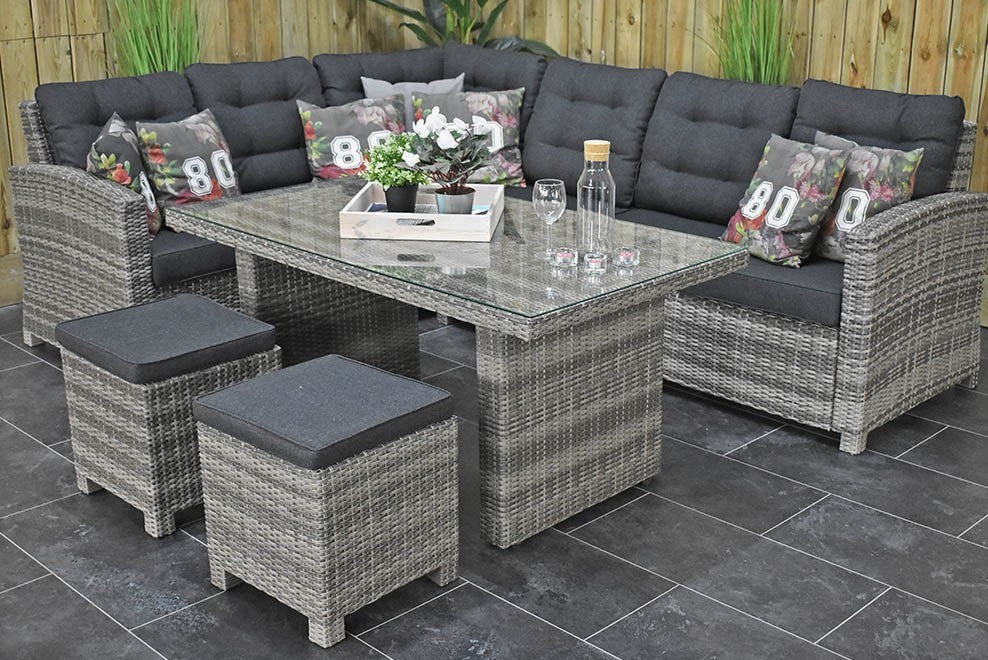 Outnest Las Palmas Dining Loungeset Light Grey glas bank links vooraanzicht