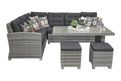 Las Palmas Dining Loungeset - Light Grey / Hoge tafel, glas / Rechts