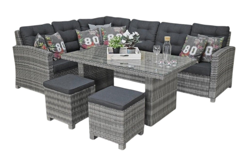 Las Palmas Dining Loungeset - Light Grey / Hoge tafel, glas / Rechts