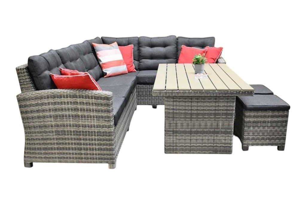 Las Palmas Dining Loungeset - Light Grey / Hoge tafel, polywood / Links