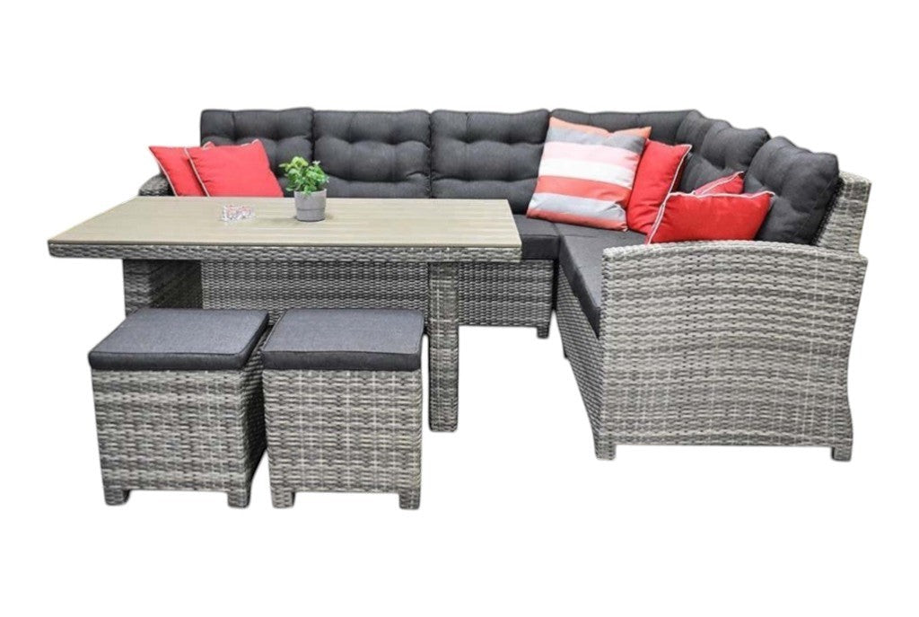 Las Palmas Dining Loungeset - Light Grey / Hoge tafel, polywood / Links