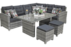 Las Palmas Dining Loungeset - Light Grey / Hoge tafel, glas / Links