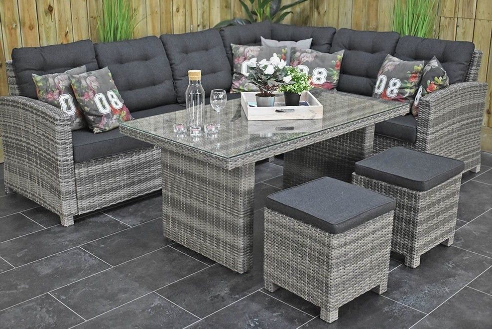 Outnest Las Palmas Dining Loungeset Light Grey glas bank rechts vooraanzicht