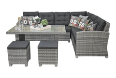 Las Palmas Dining Loungeset - Light Grey / Hoge tafel, glas / Links