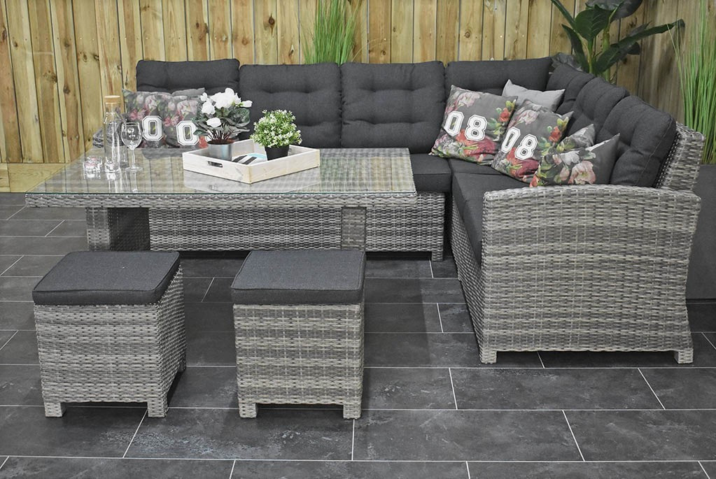 Outnest Las Palmas Light Grey hoekbank en hoge tafel zijaanzicht